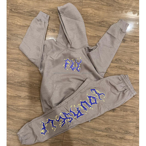 Ensemble survêtement en molleton thermique d'hiver personnalisé avec impression 3D en relief, jogging surdimensionné en coton, sweat à capuche pour homme - Product Image 1