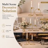 Juego de Portavelas Cónicos de Metal Dorado, Candelabros Modernos con Marco de Alambre Geométrico para Mesa de Comedor, Decoración de Bodas y Hogar