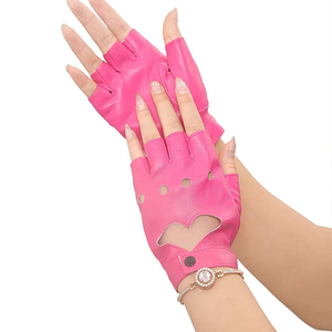 Pink Sheep Leather Waterproof Fingerless Gloves with Heart Cutout for Unisex Driving & Casual Winter Use - Product Image 4