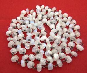 Natural White Rainbow Moonstone Rondelle Faceted Beaded <b>Rosary</b> Handmade Chain Sold Per Foot - Product Image 5
