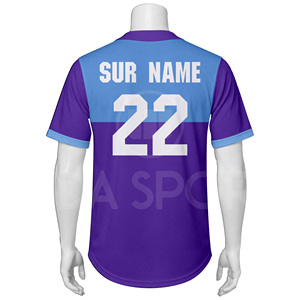 Maillot de baseball personnalisé sublimé pour homme, manches courtes, anti-humidité, bicolore violet et bleu, uniformes pour adultes toutes saisons - Product Image 3