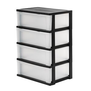 Commode de rangement large en plastique à 4 tiroirs, noire - Product Image 1