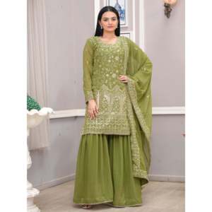 Traje Sharara de Rayón de Diseñador para Bodas, Salwar Kameez Bordado con Lentejuelas - Product Image 2
