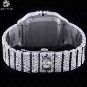 Montre de luxe pour homme Charm Jewells en acier inoxydable, boîtier carré de 40 mm, cadran analogique incrusté de diamants, cristal saphir, mécanique - Product Image 3