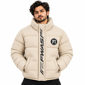 Men's <b>Padded</b> Quilted Puffer Jacket Stand Collar Full Zip Wind Resistant Insulated Wholesale Casual <b>Coat</b> Custom Patch Detail USA - Product Image 1