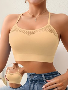 Soutien-gorge de sport court pour femme, sans rembourrage, avec empiècements en maille respirante, idéal pour le yoga et l'entraînement, modèle vierge en maille, personnalisable - Product Image 1