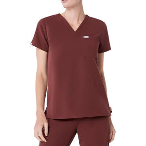 Women Green V-Neck Scrub Set Cotton Polyester Canvas Woven Hospital Uniforms Pants Pockets Needle Detection GLOWING NEON - Product Image 3