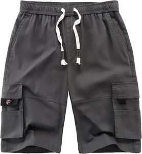 Shorts cargo noirs pour hommes, taille élastique, taille mi-haute, style basketball, avec poches, en tissu polyester respirant, séchage rapide, motif uni - Product Image 2