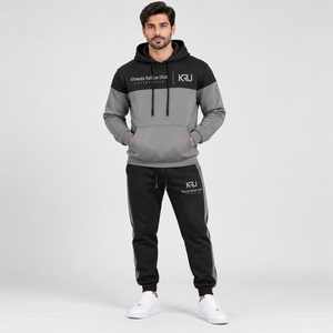 Ensemble survêtement à capuche pour homme Khawaja Rafique Ullah Enterprises, couleur contrastée, sweat-shirt et pantalon en coton pleine longueur, automne - Product Image 1