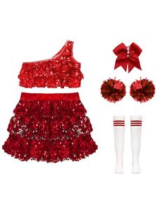 4-16 Kid Girls Cheerleading Performance Outfit <b>Crop</b> <b>Top</b> With Skirted <b>Shorts</b> Culottes <b>Set</b> For Party Competition Class Theme Party - Product Image 5