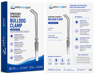 GREGORY DeBAKEY Abrazadera Bulldog en Ángulo de 45 Grados °   Longitud de la mandíbula 7 cm Longitud total 4-3/4 pulgadas 12.1 cm ZETOMEDPRO - Product Image 5