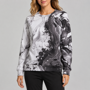 Women's Crew Neck Sweatshirt Full Sleeve Marble Print Knitted 100% Polyester Autumn Fashion <b>Top</b> <b>Sweat</b> Shirts - Product Image 1
