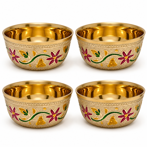 Ensemble de 4 bols en laiton décoratifs floraux pour servir, bols de service en métal pour la cuisine, la maison, la salle à manger, la restauration - Product Image 3