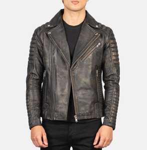 <b>Men's</b> Genuine Leather Moto <b>Jacket</b> Slim Fit Mandarin Collar Quilted Back Zipper Closure Breathable Color Blocking 300g <b>Summer</b> - Product Image 1