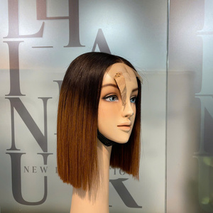 Pelucas Bob de Cabello Humano Vietnamita Súper Doble Trama, Color Marrón Ombre, Liso Extremo, con Encaje Transparente - Product Image 5