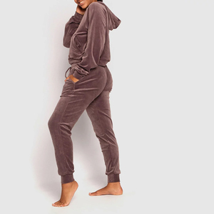 Custom <b>Zip</b> <b>up</b> <b>Cropped</b> Jacket Velvet Tracksuit for Women Two Piece Flare Pants Set Bodysuit Gym Ladies Velour Outfits Activewear - Product Image 4