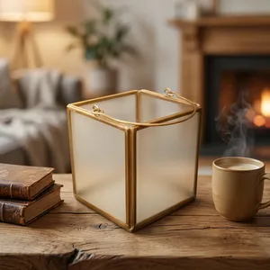 Square <b>Brass</b> Frame Glass <b>Lantern</b> votive Home Decoration tabletop decor wedding decor - Product Image 4