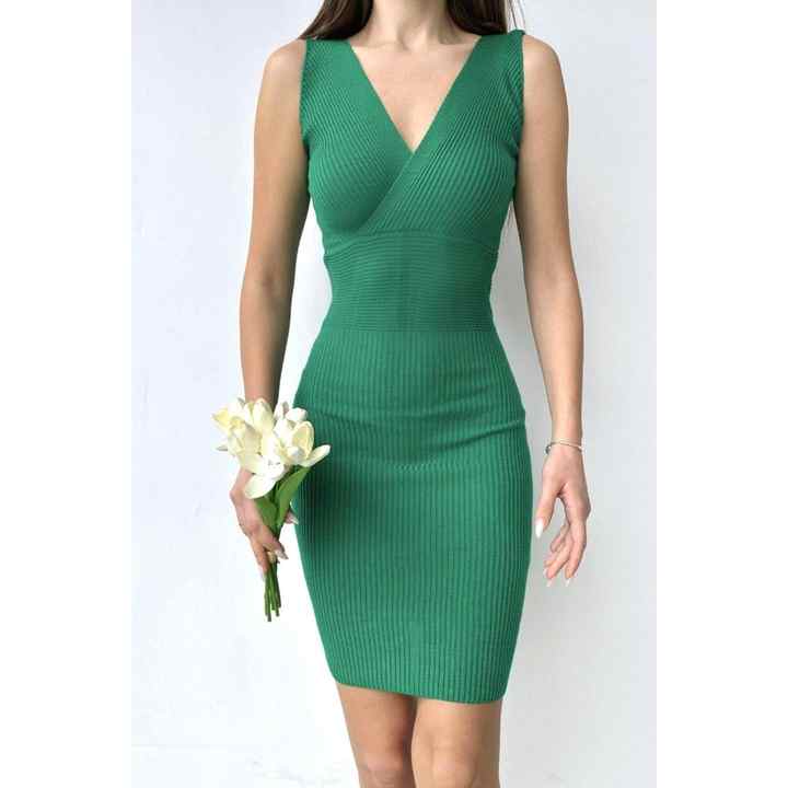 Zero Sleeve Double Breasted Collar Knitwear Dress Green BN-67628 - MMM-MosEL0263