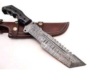 Couteau de survie et de chasse artisanal en acier Damas de qualité industrielle, lame droite, manche en bois coloré, OEM/ODM/OBM. - Product Image 1