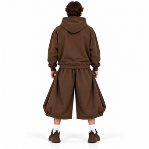 Conjunto de Invierno para Hombre de Alta Calidad, Sudadera con Cierre y Pantalones Cortos Anchos Estilo Bermuda, Conjunto Deportivo de Invierno Oversize en Color Sólido - Product Image 2