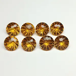 10X10 mm Round Shape Hydrothermal Golden Citrine Fireworks Cut Loose Gemstone New Arrivals Product High Grade Top Quality