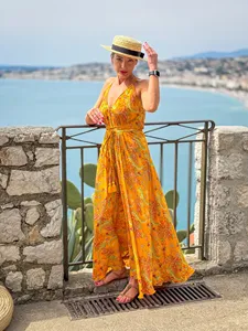 Vestido largo floral bohemio para mujer, vestido de verano sin mangas con cuello en V, vestido ligero para resort - Product Image 2