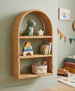 Organisateur de rangement pour chambre d'enfant en rotin style bohème avec design en arche, étagère de présentation pour jouets et décorations en osier pour chambre d'enfant et salle de jeux - Product Image 4