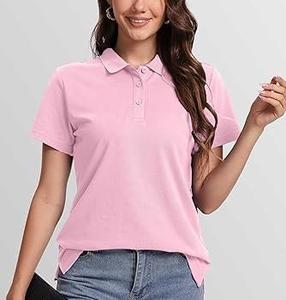 Polo femme rose de haute qualité, personnalisé avec logo, respirant, coupe ajustée, manches courtes, en coton, imprimé. - Product Image 2