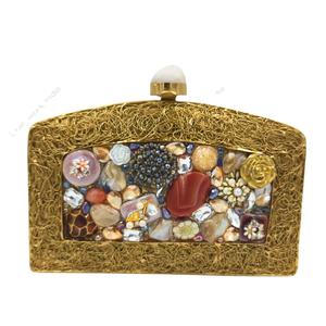 Luxury Handmade Panelled Metal <b>Clutch</b> with Multi Stone Crystal Bead Inlay Art Frame Statement Designer Evening <b>Bag</b> gift her - Product Image 1