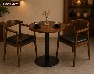 Juego de comedor moderno de mediados de siglo de 3 piezas de madera con mesa redonda y sillas con respaldo sólido para el comedor del hogar. - Product Image 3