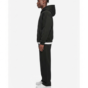 Ensemble de survêtement OEM personnalisé en coton épais, sweat à capuche noir zippé et pantalon de survêtement, ensemble uni, survêtement d'hiver oversize pour homme - Product Image 5