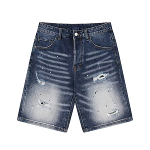 Pantalones Cortos Vaqueros Rotos de Algodón Lavado Vintage Personalizados para Hombre, Jorts Holgados con Logotipo Personalizado, Pantalones Cortos de Mezclilla Casuales de Estilo Urbano para Hombre - Product Image 4