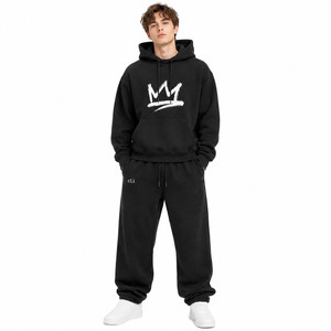 Ensembles de survêtements Hip Hop noirs à capuche, coupe oversize, avec imprimé graphique et motifs personnalisés, en molleton bouclette lourd, style jogger décontracté, vente en gros - Product Image 5