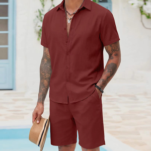 <b>Knitted</b> Plus Size Men's Clothing Men's Plus Size Breathable Shorts Shirt <b>Set</b> Two-Piece Summer Suit for Office - Product Image 5