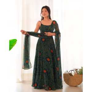 Magnifique ensemble robe Anarkali et pantalon avec dupatta, tenue de soirée, taille XS, matière rayonne - Product Image 2