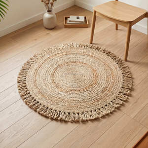 Tapis rond en jute de 120 cm, tissé à la main, pour la décoration moderne de la maison - Product Image 1