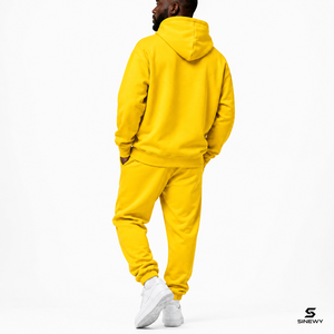 Sweat-shirt à capuche jaune pour homme SINEWY, coupe classique, en molleton écologique 100% coton avec poche avant, couleur unie, style hiver - Product Image 4