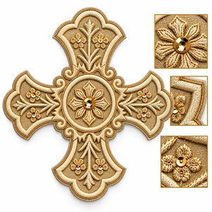 Fabricant d'appliques décoratives florales en forme de croix, brodées sur mesure en or massif, qualité supérieure, pour OEM - Product Image 2