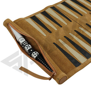 New Customized Handmade Portable Smart Soft Traveling PU Leather Roll-up Backgammon Luxury Game <b>Set</b> Game <b>Set</b> - Product Image 5