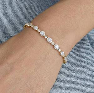 Moissanite Vermeil Tennis Bracelet Oval Round Cluster Sparkling Elegant Unisex Bridal Party <b>Gift</b> - Product Image 4