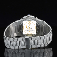 Beste Qualität Neue Römische Ziffern Vereister Moissanit-Diamant Weißgold 20mm Wasserdicht Analog Edelstahl-Armband Luxus