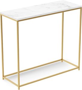 Table console moderne de luxe en marbre blanc avec base en métal pour entrée et salon - Product Image 3