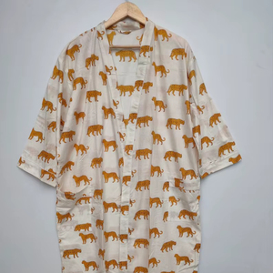 Bata Kimono de Algodón Suave con Estampado de Bloques y Dibujos Animados Naaz para Mujer, Camisón de Verano Hecho a Mano ODM con Cuello en V, Cintura Elástica y Largo hasta la Rodilla - Product Image 1