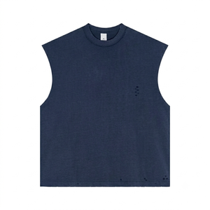 Débardeurs pour hommes en coton pur, couleur bleu marine uni, tissu respirant, pour l'été, avec faible MOQ. - Product Image 1