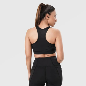 Soutien-gorge de sport dos nageur noir uni pour femme, sans couture, maintien moyen, haut de yoga et d'entraînement, respirant, vêtement de fitness en Spandex/Nylon à séchage rapide - Product Image 5