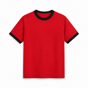 Custom Mens 100% Cotton Solid Knitted <b>Ringer</b> <b>T</b>-<b>Shirt</b> Contrast Collar Sleeve Cuff Graphic Printed Short Sleeve OEM Wholesale - Product Image 1