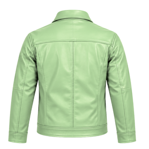 Blouson en cuir pour homme, style urbain, coupe droite, col rabattu, fermeture éclair et manches longues, pour l'extérieur - Product Image 2