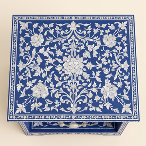 Mesita de noche artesanal con patrón floral de nácar y mesita de noche de lujo con estante abierto de nácar para decoración del hogar - Product Image 2