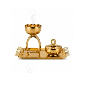 Stainless Steel Incense <b>Burner</b> Set With Tray Aromatic Diffuser Floral Design All Season Use - Product Image 4