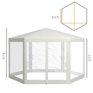 Gazebo Esagonale Bianco Crema 4x3,3m con Pareti in Rete per Feste all'Aperto - Product Image 3